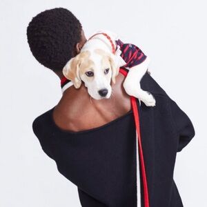 MONSE Deconstructed V-Neck Long Wrap Tie Sweater Black Red White Large